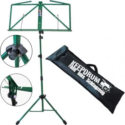 Image de keepdrum MUS3GR Pied à musique vert avec sac
