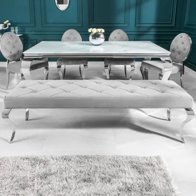 Produktbild von Elegante Sitzbank MODERN BAROCK 170cm silber Samt Edelstahl Flurbank Bank