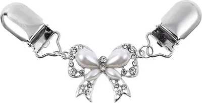 Produktbild von Schicke Damen-Strass-Intarsien-Bowknot-Cardigan-Kragen-Clip-Kleid-Schal-Verschluss-Pin-Weiß