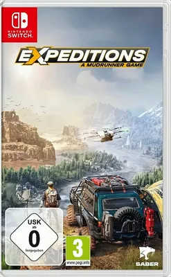 A video game box cover for Nintendo Switch, featuring off-road vehicles and a mountainous landscape.