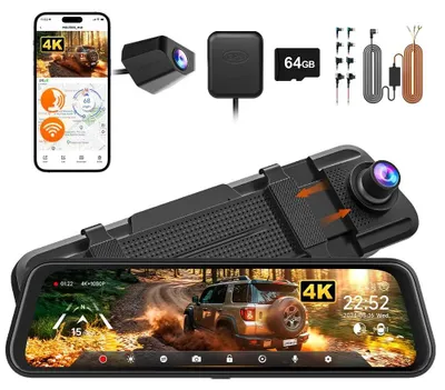 Obrázek produktu pro Autokamera, rozlišení 4K + 1080p, funkce duální kamery, S SADOU PRO PEVNÉ ZAPOJENÍ, 64 GB TF-a