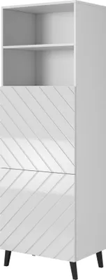 Produktbild von Furniture24 Hochschrank Abeto 60 Regalschrank Schrank Wohnzimmerschrank Weiß/Weiß Hochglanz