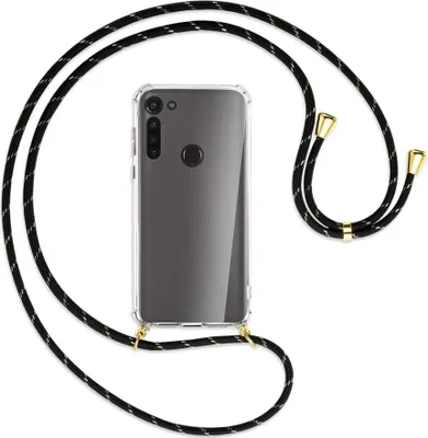 Produktbild von Handykette Backcover-Schutzhülle mit Band (Metall goldfarben) für Motorola Moto G8 - schwarz/gold