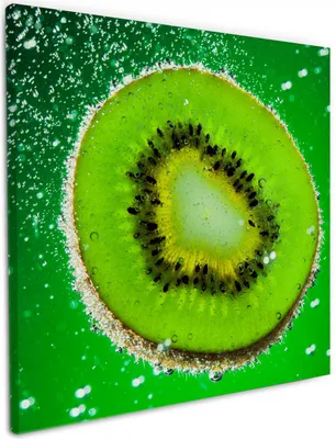 Produktbild von Wallario Premium Leinwandbild Grüne Kiwi-Scheibe im Wasser in Größe 50 x 50 cm
