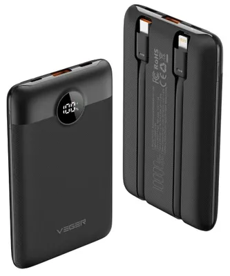 Obrázok produktu pre Power bank, Veger, 10000mAh, type-c, lighting, 22.5W, ultra-thin, Čierna