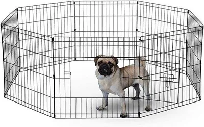 Productafbeelding van Puppyren 8 Panelen - 61 Cm Hoog - Zilver - Opvouwbaar - Binnen En Buiten - Hondenren