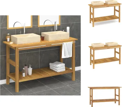 Image de vidaXL Lavabo avec bassin en marbre crème bois massif teck - lavabos de salle de bains