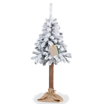 Produktbild von Springos® künstlicher Weihnachtsbaum 160 cm | Tannenbaum mit Schnee auf Naturstamm | Weihnachtsbaum mit Jutemantel & stabilem Ständer