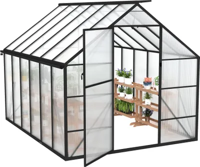 Obrázek produktu pro TRMLBE Skleník 310x250x205 cm Zahradní skleníky s kotvou do země a 6 cm základnou Fóliový skleník z 580g 4 mm PC desky a hliníku, skleník na rajčata, zimní UV ochrana