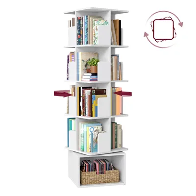 Produktbild von VASAGLE Bücherregal mit 5 Ebenen, drehbares Standregal, mit offenen Fächern, 40 x 40 x 155,8 cm, weiß