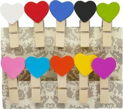 Produktbild von Oblique Unique 10 Mini Wäscheklammern Holz Miniklammern Deko Klammern - bunte Herzen