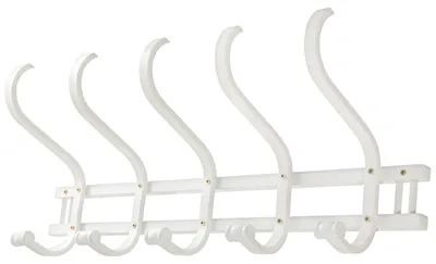 Image de Porte-manteau mural en bois, 5 crochets, blanc, dimensions : 72 x 21 x 30 cm