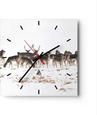 Produktbild von Wanduhr - Quadrat - Glasuhr - Hirsch Winter Tierwelt Landschaft - 40x40cm - Schleichendes Uhrwerk - Lautlos - zum Aufhängen bereit - Dekoration Modern - Wanddekoration aus Glas - C3AC40x40-3144