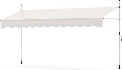 A white awning supported by poles, shown against a white background.