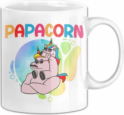 Produktbild von Papacorn Tasse Geschenk Zum Vatertag Von Tochter Sohn Einhorn Becher (Weiß)