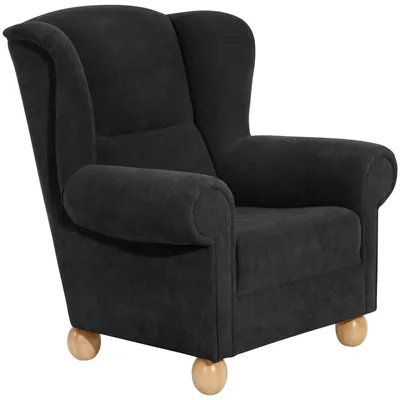 Produktbild von Ohrenbackensessel Kasha Bezug Veloursstoff Buche natur / schwarz 22262