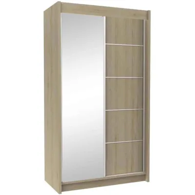 Produktbild von Schwebetürenschrank MARIKA 120 cm – Kleiderschrank mit Spiegel & Schiebetüren (Eiche Sonoma)