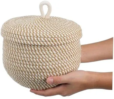 Produktbild von Kunststoff-Opbergkoffer mit runden Deckel, 21*15 cm, Korb aus Baumwolllatten