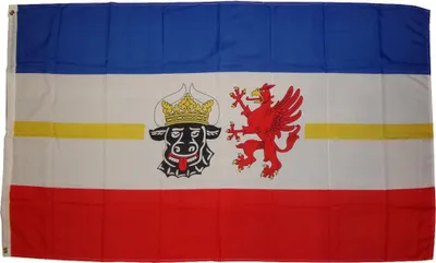 Obrázok produktu pre Vlajka Meklenbursko-Predpomoransko 250 x 150 cm vlajka s 3 očkami 100g/m² gramáž tkaniny Hiss