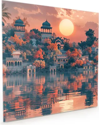 Produktbild von Küchenrückwand Spritzschutz Glas mit Motiv Sonnenuntergangspalast 40 x 40 cm