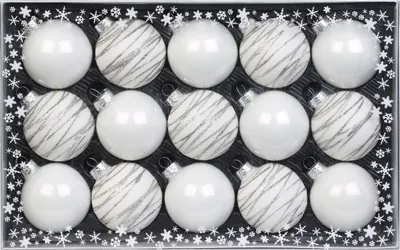 Produktbild von Weihnachtskugeln Streifen Mix Glas 6cm, 15er Set, Farbe:weiß glanz / matt