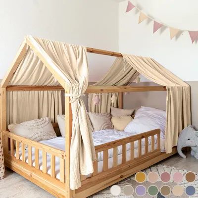 Image de Tente de lit avec moustiquaire en mousseline de coton 100% crème 135 x 270 cm pour lits d'enfants