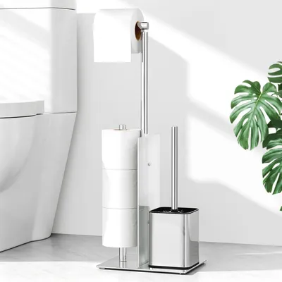 Produktbild von Toilettenpapierhalter mit Toilettenbürste, Glasablage, Edelstahl, für Badezimmer