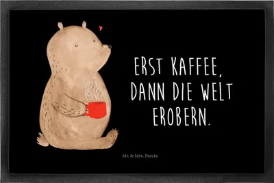 Produktbild von Mr. & Mrs. Panda Schmutzmatte Bär Kaffee 50 x 75 cm - Schwarz - Geschenk, Sauberlaufmatte, Guten Morgen, Motivation, Teddy, Bodenvorleger, fußmatte, Schmutzfangmatte