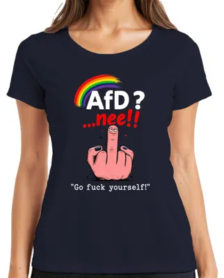Produktbild von AfD? ...nee!! Regenbogen Mittelfinger Gegen Statement Sarkasmus Damen T-Shirt, Navy, S