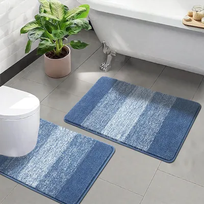 Produktbild von Weiches Badmatten-Set aus 2 Teilen, rutschfest und waschbar, Blau