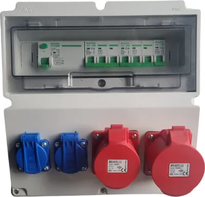 Produktbild von Wandverteiler Stromverteiler CEE 32A 16A 230V Schuko mit Sicherungen FI /LS 96V-3