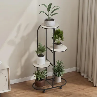Image de Support pour plantes - Étagère d'angle en métal - 5 niveaux - Intérieur/extérieur - Pour plusieurs pots de fleurs - Rouge