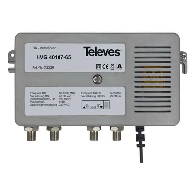 Immagine prodotto di Amplificatore TELEVES BK in ghisa 40dB CTB 107dB 5-1006MHz RK 28dB HVG40107-65
