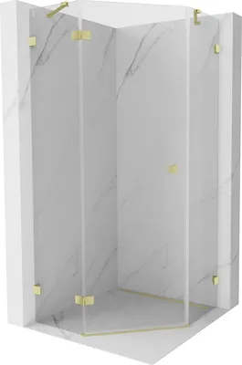 Produktbild von Mexen Lunar fünfeckige Duschtür links öffnend 80 x 80 cm, transparent, gebürstetes Gold - 831-080L-080P-55-00-L