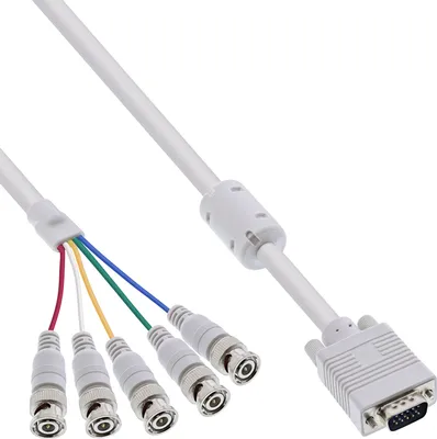 Produktbild von InLine VGA BNC Kabel, 5x BNC Stecker an 15pol HD Stecker, 5m, 5 m, VGA (D-Sub), Beige, Gold, Stecker/Stecker, UL