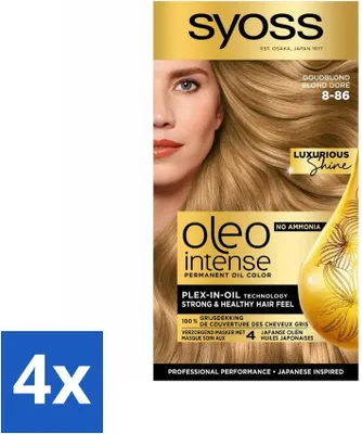 Zdjęcie produktu dla SYOSS - Oleo Intense 8-86 Złoty Ciemny Blond - farba do włosów - bez amoniaku - pokrycie siwizny - długotrwały kolor - opakowanie wartościowe - 4 sztuki