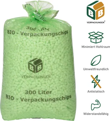 Produktbild von 1 x Helle -Verpackungschips 300 Liter "BIG" Füllmaterial Versandchips Verpackungsmaterial Versandmaterial Polsterchips Polster BB-Verpackungen