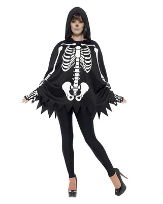 Produktbild von Uni Skelett Poncho mit Handschuhen als Überwurf für Halloween