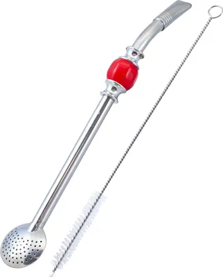 Produktbild von Cebador - Bombilla  Mate Tee Bomba Chimarrão 21cm - Roter Stein - Zerlegbarer Edelstahl, Feinfiltersieb für Staubigen Mate - Robust