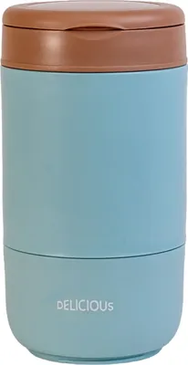 Produktbild von Intirilife Lunch Box Müsli Becher mit zwei abgetrennten Fächern mit Deckel Schlaufe Löffel Blau - 270/370 ml Füllmenge - Thermo Behälter Aufbewahrungsbox für Suppen Joghurt  Speisen Warmhaltebehälter