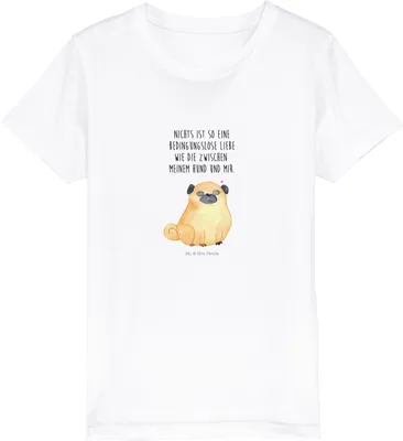 Produktbild von Mr. & Mrs. Panda Kleinkinder T-Shirt Mops 12-14 Jahre (152/164) - Weiß - Geschenk, Kinder Baumwoll, Kindershirt, Liebe, Pure, Hund, Kinder-T-Shirt, Sprüche, für, Knuffig