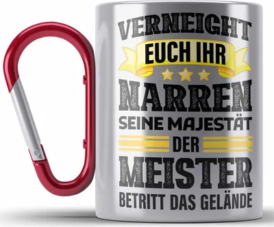 Produktbild von Trendation - Meister Prüfung Bestanden Geschenk Meisterprüfung Edelstahl Tasse Karabiner Mann Metallbauer Schreiner Dachdecker Maler Elektrotechnik Elektronik (Rot)