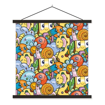 Produktbild von MuchoWow® Textilposter Design - Tiere - Blumen - Lustig - Junge - Mädchen 60x60 cm mit schwarzem Rahmen - Posteraufhänger