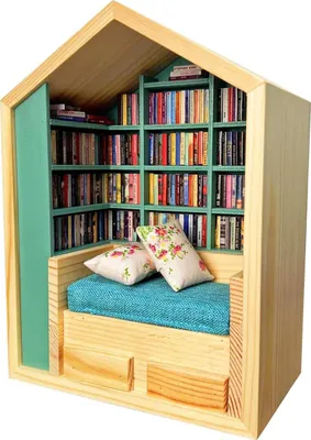 Produktbild von Miniatur-Bibliothek mit 200 Mini-Büchern. Schütteln Sie Ihre Angst weg, Bücherregal aus Holz, sensorisches Spielzeug für die Dekoration zu Hause