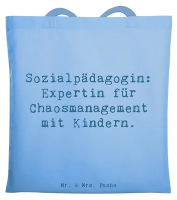 Produktbild von Mr. & Mrs. Panda Tote Bag Spruch Sozialpädagogin Chaosmeisterin - Sky Blue - Geschenk, Erwachsenenhilfe, Empathie, Unitasche, Expertin für Chaosmanagement mit Kindern