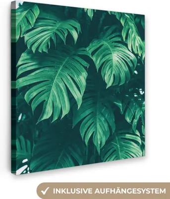 Produktbild von MuchoWow® - Leinwandbilder - Monstera - Blätter - Pflanzen - Dschungel - Natur, Wandbild, Wanddeko Bilder Wohnzimmer, 90x90 cm