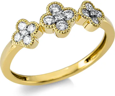 Produktbild von Ring 3 Blumen aus 750 Gelbgold 15 Brillanten 0,4ct TW-SI B:5,8mm Fassung rhodiniert Innenumfang 54mm  Ø17.2mm
