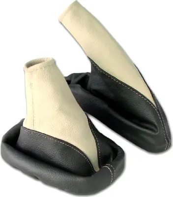 Produktbild von Schaltsack und Handbremsmanschette schwarz beige passend für Opel Astra F 100% Echtleder