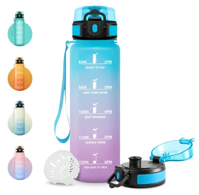 Produktbild von Trinkflasche 1L Auslaufsicher mit Zeitmarkierung, BPA-frei, JAPORIA