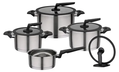 9-teiliges Kochtopfset, Edelstahl 18/8, silber, induktionsgeeignet